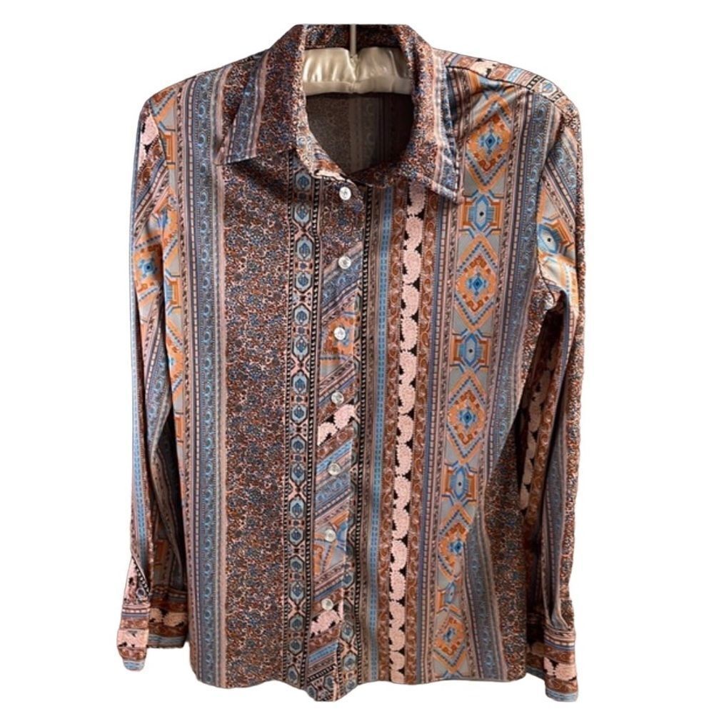 Ladies Handcrafted Long Sleeve Button Up Blouse Paisley Southwestern Vintage